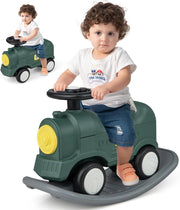 3 in 1 Cavallo a Dondolo per Bambini, con Macchinina Scivolante e Tavola Equilibrio Staccabile, Gioco a Dondolo Stile Treno per Bambini 18-72 Mesi (Stile 2 Verde)
