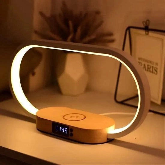 Lampada da camera da letto - Lampada da comodino - Ricarica senza fili - Orologio digitale - Dimmer
