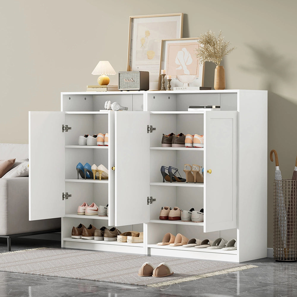 Scarpiere moderna con ripiani regolabili - Xylo - 146x34x109 - Bianco - Maniglie dorate, 2 ante