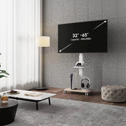 Tv-standaard oprolbaar con tavolo in legno, televisiestandaard con ruote, regolabile in altezza, girevole, per schermi da 32 a 70 pollici fino a 40 kg. Max.