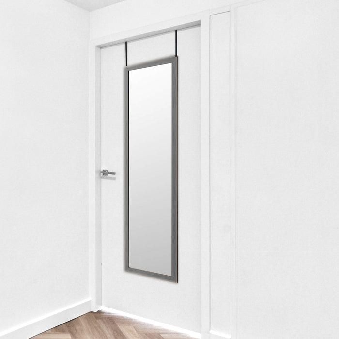 Specchio per porta grigio 125x35 cm - Cornice in MDF, leggero e facile da appendere, stile nordico
