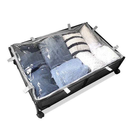 Organizzatore sottoletto in metallo con ruote – Pieghevole per abiti e scarpe – Nyana Home