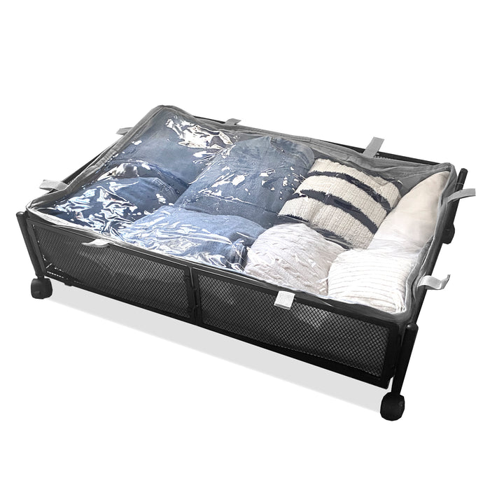 Organizzatore sottoletto in metallo con ruote – Pieghevole per abiti e scarpe – Nyana Home