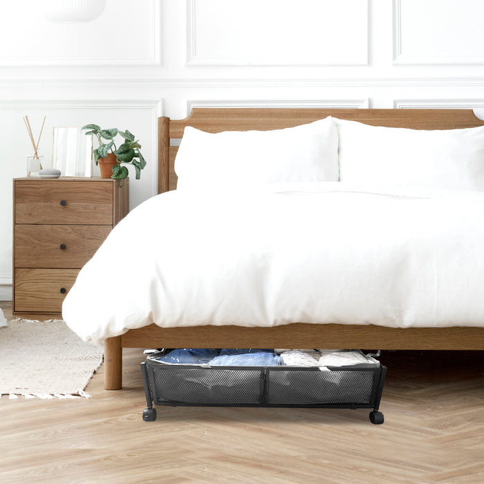 Organizzatore sottoletto in metallo con ruote – Pieghevole per abiti e scarpe – Nyana Home