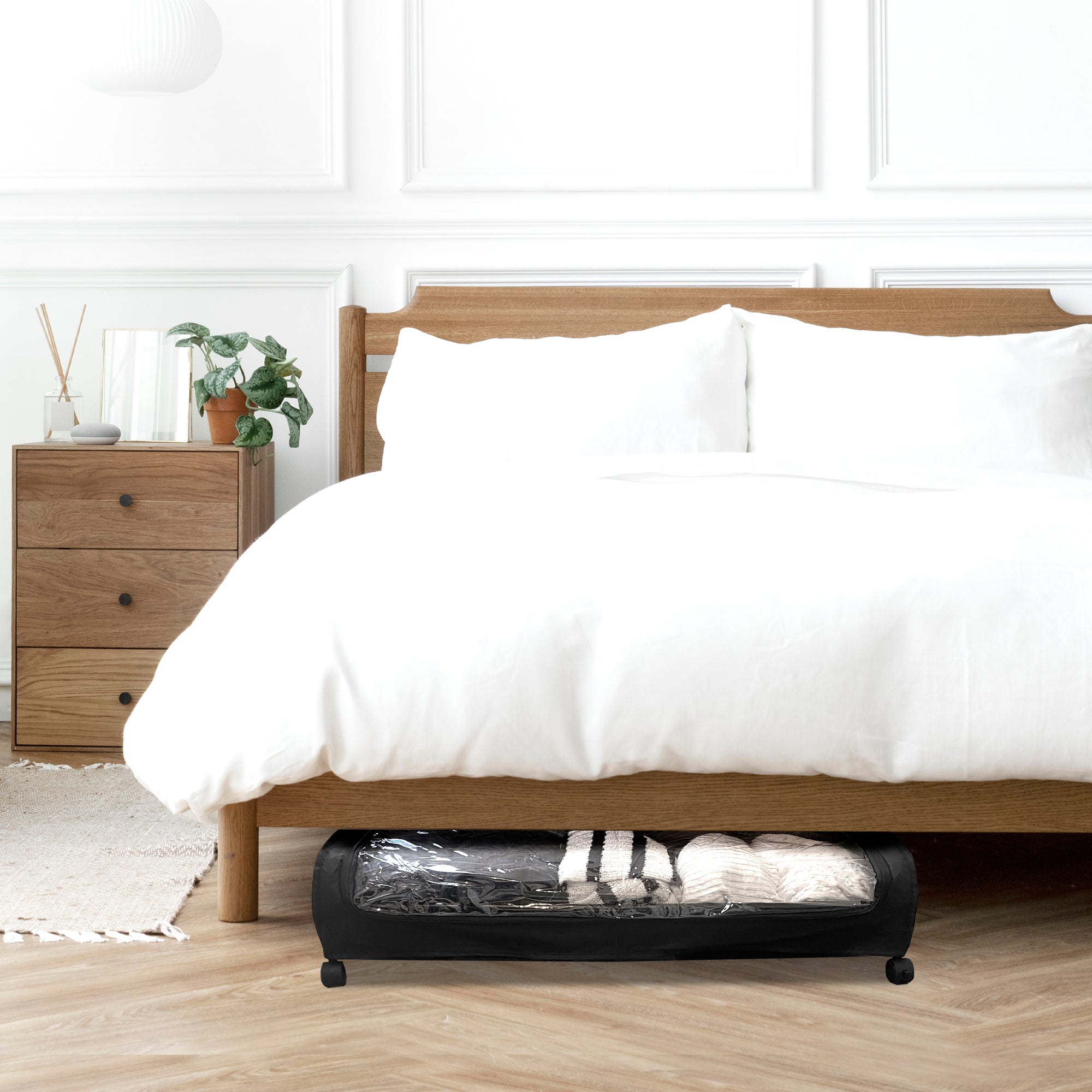 Organizzatore sottoletto Round – Pieghevole con ruote e coperchio trasparente – Compatto – Nyana Home