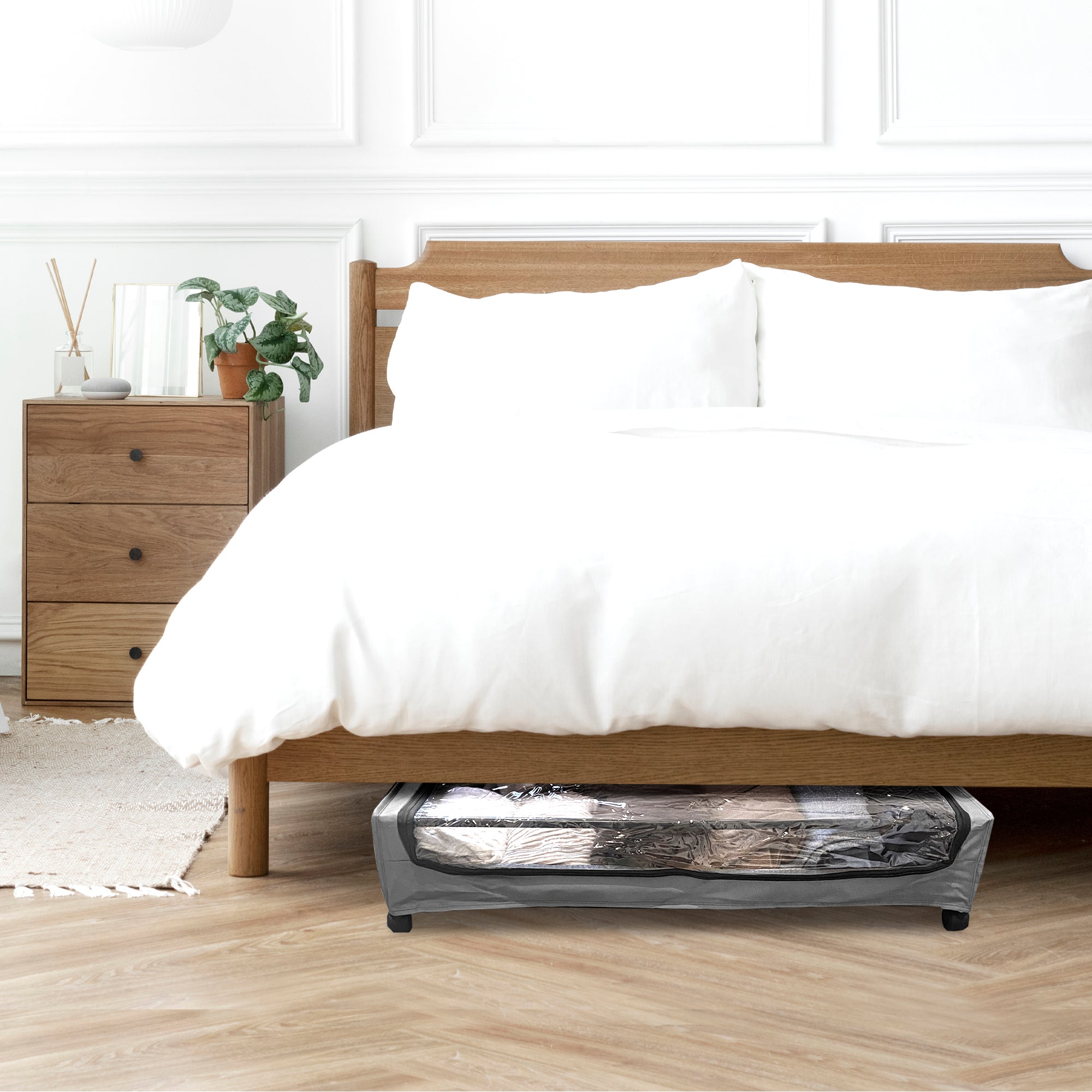 Organizzatore sottoletto Square – Con ruote e coperchio trasparente – Pieghevole per vestiti e scarpe – Nyana Home