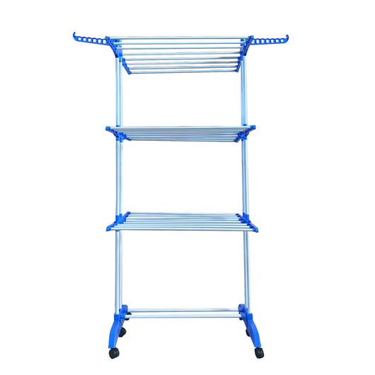 Stendibiancheria XXL Pieghevole Premium Slim Nyana Home | 4 Livelli | Barre in Acciaio | Supporti Laterali per Grucce | Gambe Pieghevoli | 4 Ruote con Freno | Blu