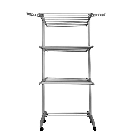 Stendibiancheria XXL Pieghevole Premium Slim Nyana Home | 4 Livelli | Barre in Acciaio | Supporti Laterali per Grucce | Gambe Pieghevoli | 4 Ruote con Freno | Grigio