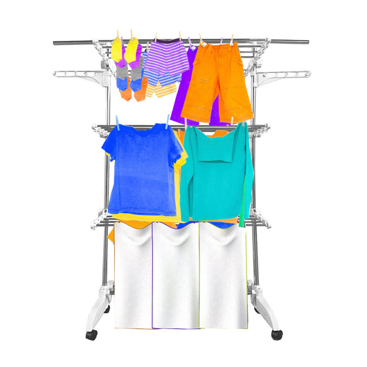 Stendibiancheria XXL Pieghevole Premium Slim Nyana Home | 6 Livelli | Acciaio Inox | Barra Telescopica | 48 Ganci | 6 Ruote con Freno