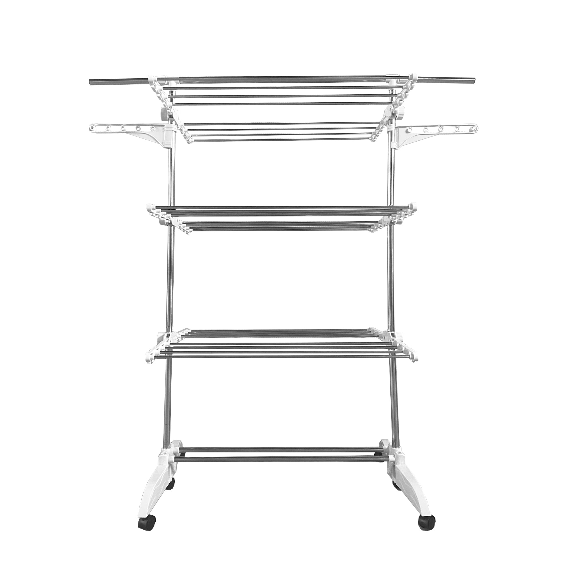 Stendibiancheria XXL Pieghevole Premium Slim Nyana Home | 6 Livelli | Acciaio Inox | Barra Telescopica | 48 Ganci | 6 Ruote con Freno