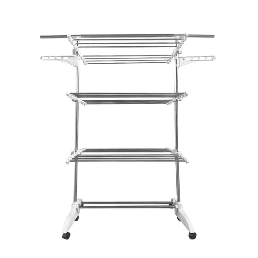 Stendibiancheria XXL Pieghevole Premium Slim Nyana Home | 6 Livelli | Acciaio Inox | Barra Telescopica | 48 Ganci | 6 Ruote con Freno