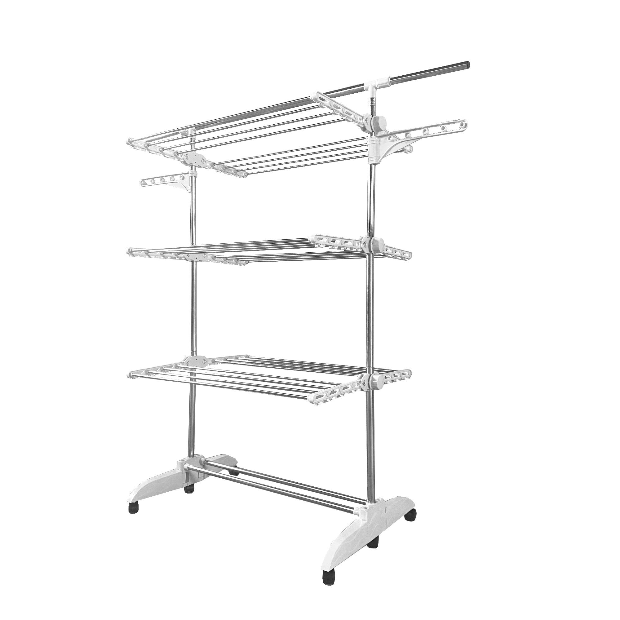 Stendibiancheria XXL Pieghevole Premium Slim Nyana Home | 6 Livelli | Acciaio Inox | Barra Telescopica | 48 Ganci | 6 Ruote con Freno