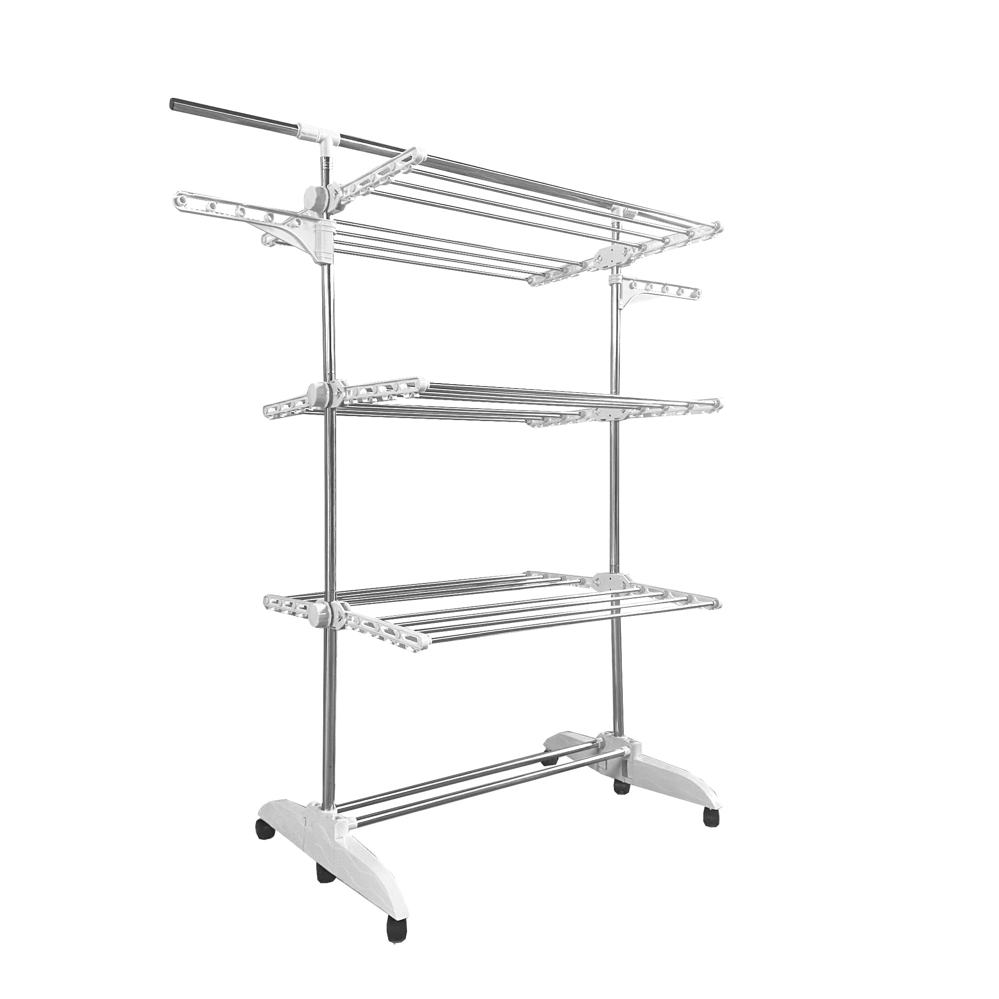 Stendibiancheria XXL Pieghevole Premium Slim Nyana Home | 6 Livelli | Acciaio Inox | Barra Telescopica | 48 Ganci | 6 Ruote con Freno