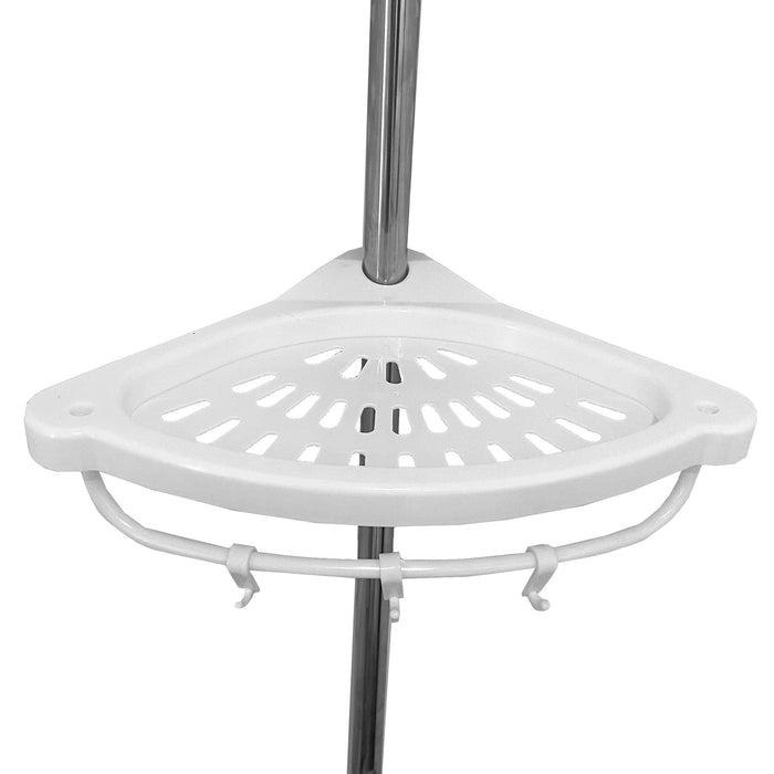 Mensola telescopica da bagno 276-330 cm – 4 ripiani regolabili con ganci – Senza forature – Acciaio inox