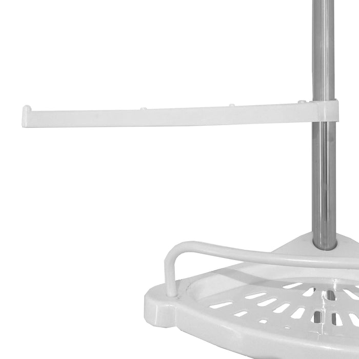 Mensola telescopica da bagno 276-330 cm – 4 ripiani regolabili con ganci – Senza forature – Acciaio inox