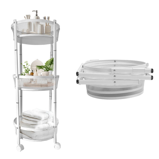 Carrello verdure pieghevole in metallo – 3 ripiani con ruote bloccabili – Organizzazione cucina compatta – Nyana Home