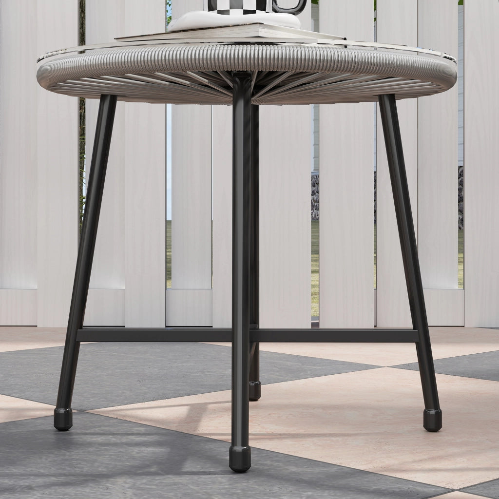 Set da giardino a 3 pezzi: 2 poltrone in rattan di plastica + tavolo in vetro; telaio in acciaio; grigio