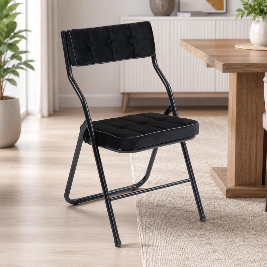 Set di 2 sedie pieghevoli imbottite in velluto nero