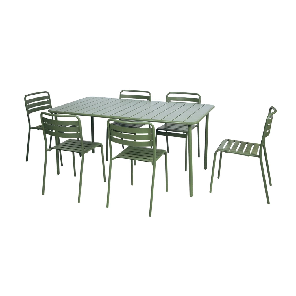 Set tavolo da giardino in acciaio con 6 sedie, 160cm, verde
