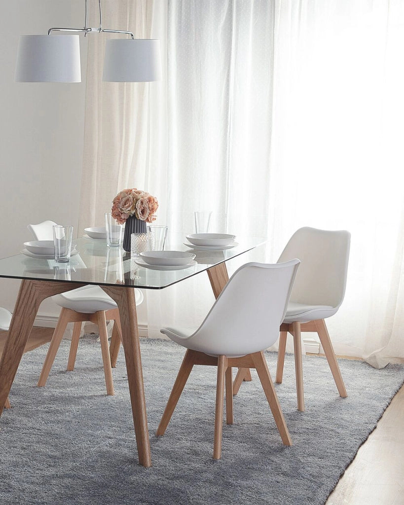 Set di 2 Sedie da Pranzo Ecopelle colore bianco con  Gambe in Legno Lucide soggiorno sala da pranzo