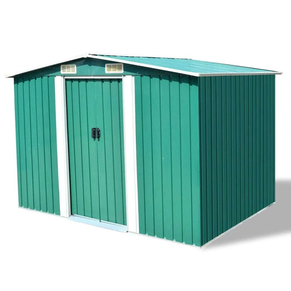 Casetta da giardino cabina ripostiglio capanno da esterno capanno per attrezzi metallo robusto 257 x 205 x 178 cm verde 02_0022391