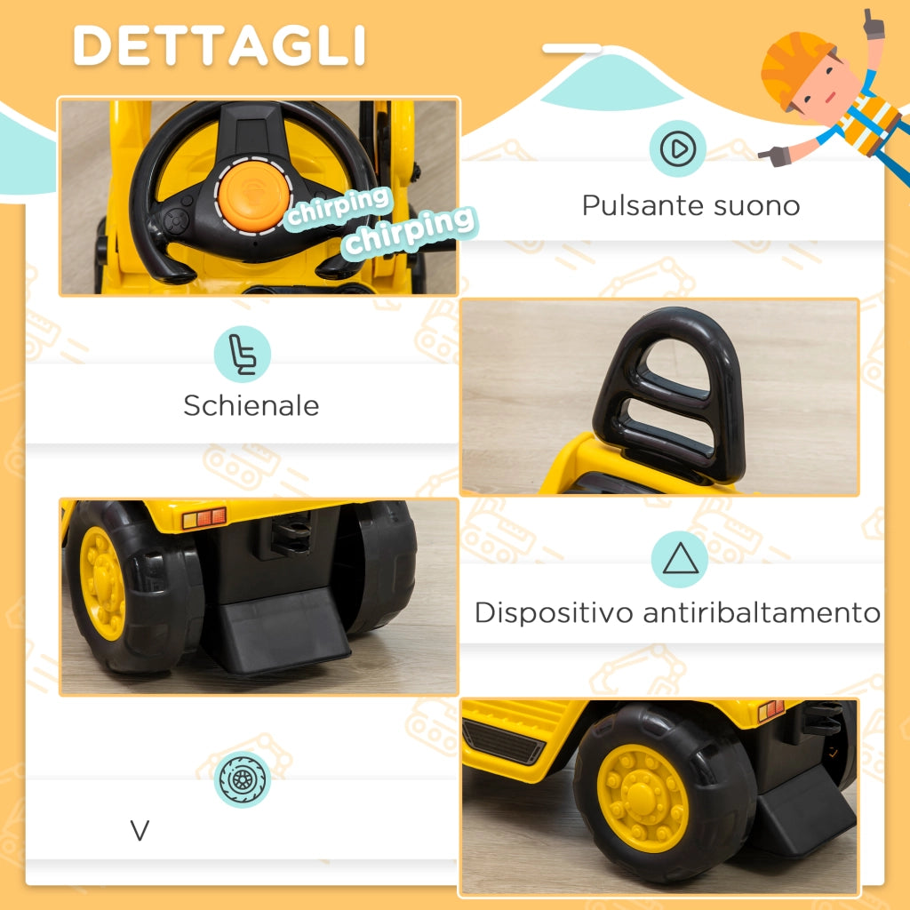 EasyComfort Escavatore per Bambini 2-4 Anni con Pinza, Pulsante per Suoni e Spazio Portaoggetti, 83x27x39 cm, Giallo e Nero