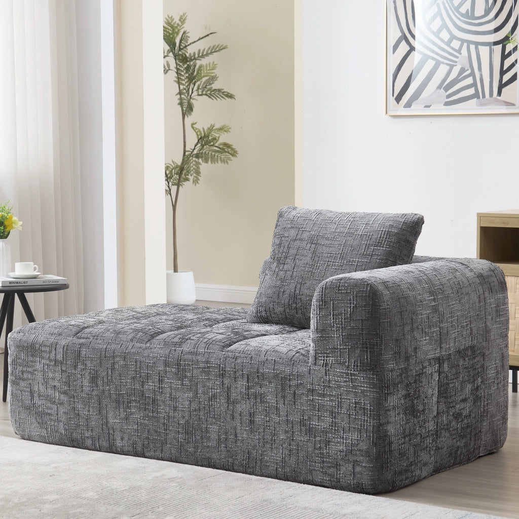 Divano Chaise Longue con Tasche Laterali e Cuscino; Seduta Morbida a Rimbalzo Rapido; in Ciniglia; Grigio; 158 × 90 × 60 cm
