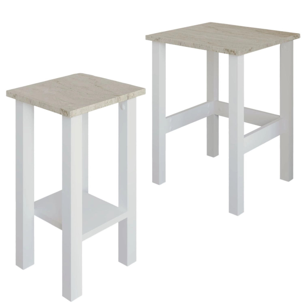 Set di 2 tavolini "Gina 2" in legno - 45 x 45 x 60 cm - Bianco