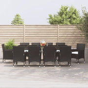 Set da Pranzo da Giardino 11 pz con Cuscini in Polyrattan Nero 3187323