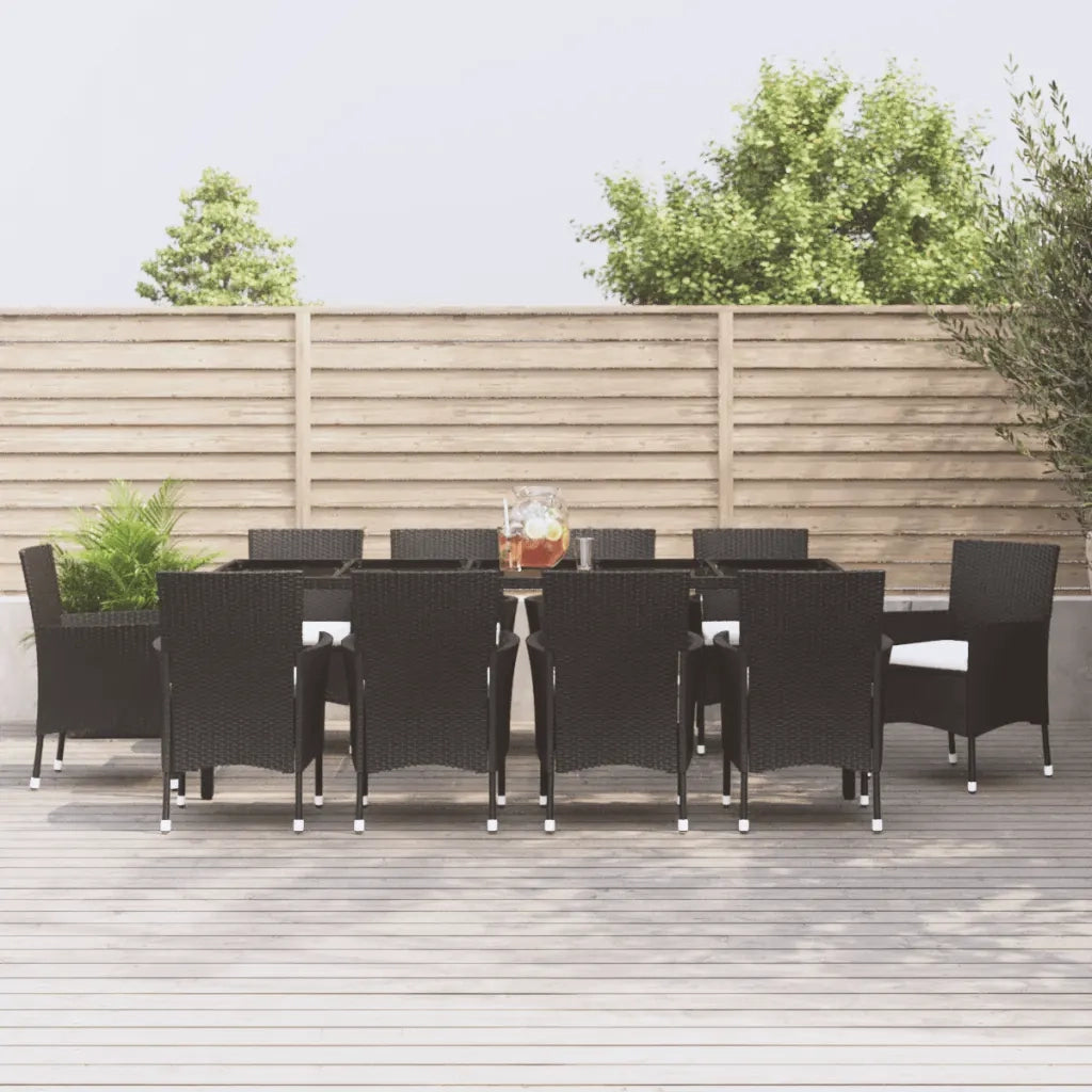 Set da Pranzo da Giardino 11 pz con Cuscini in Polyrattan Nero 3187323