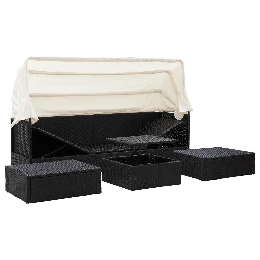 Lettino da Giardino con Tettuccio in Polyrattan Nero 46156