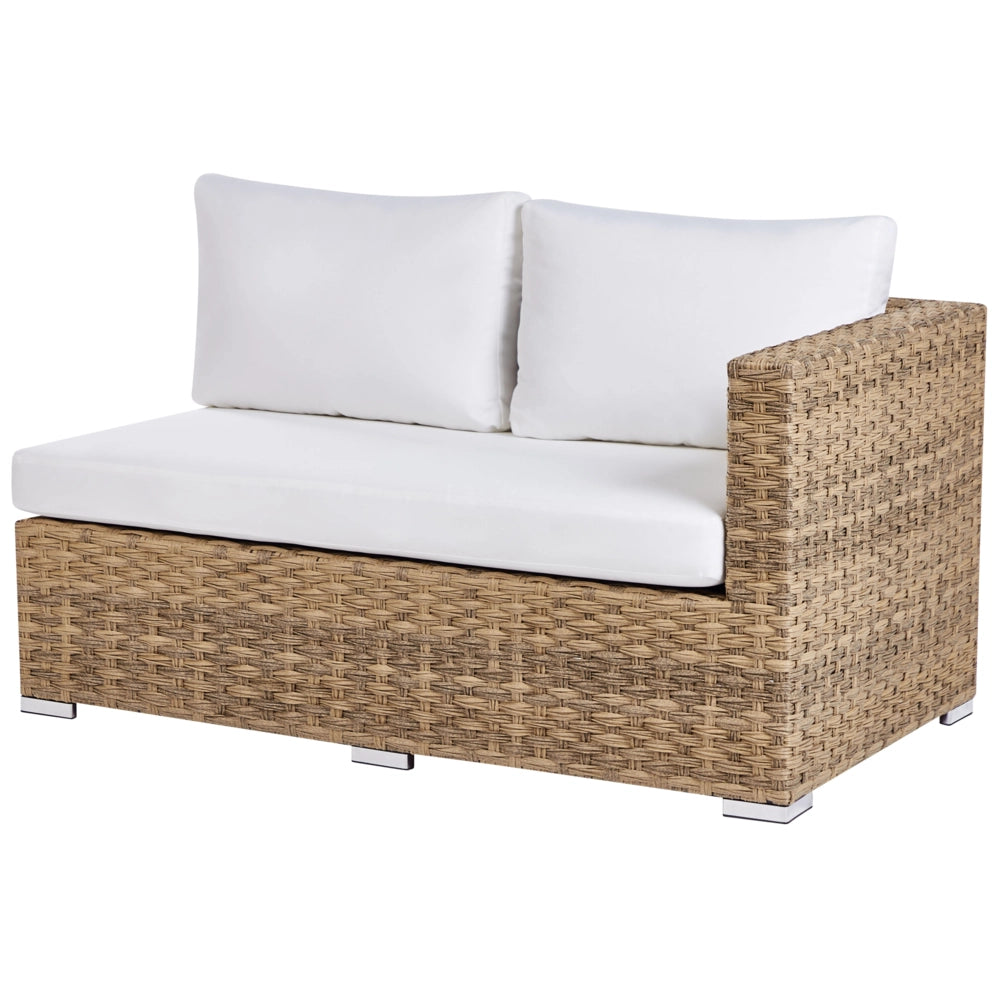 Set da giardino 8 posti in rattan color marrone chiaro lato destro con cuscini beige Divano ad angolo Poltrona Tavolino da caffè