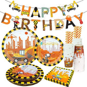 Servizio di compleanno per macchine da costruzione - 106 pezzi - Tema veicoli da costruzione - Decorazione per feste di compleanno per bambini