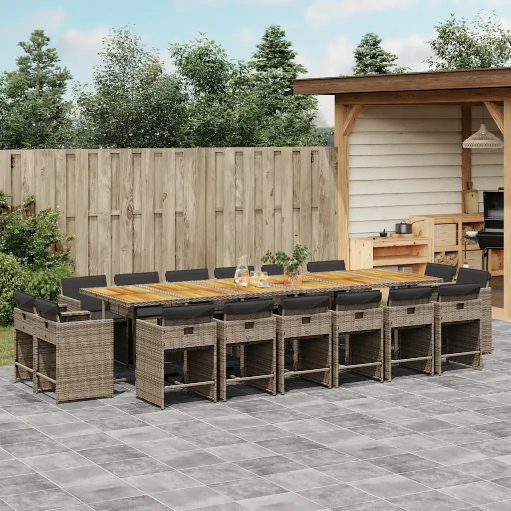 Set da Pranzo da Giardino 17pz con Cuscini Grigio in Polyrattan 3211250