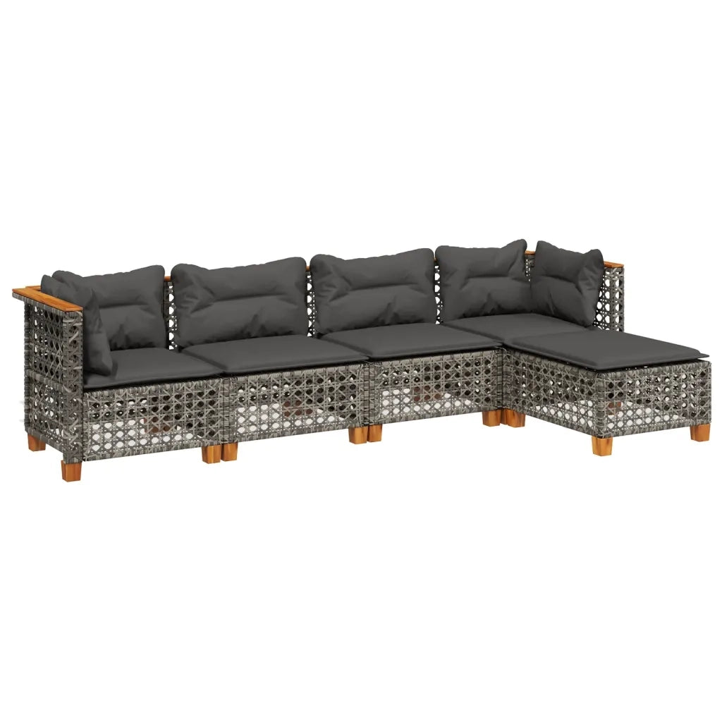 Set Divano da Giardino 5 pz con Cuscini Grigio in Polyrattan