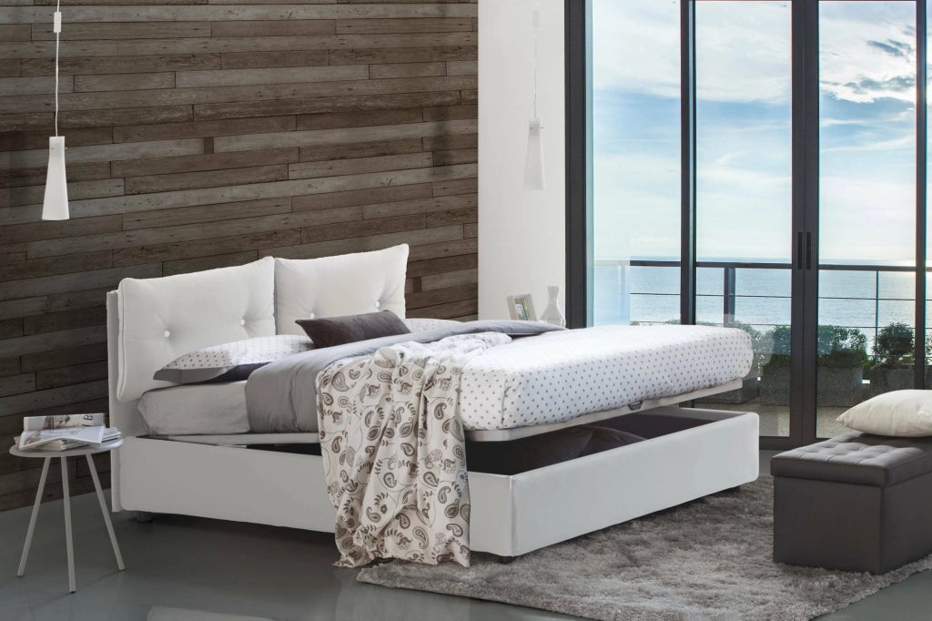 Letto Matrimoniale Mercede, Letto Matrimoniale Contenitore Made in Italy, Bianco