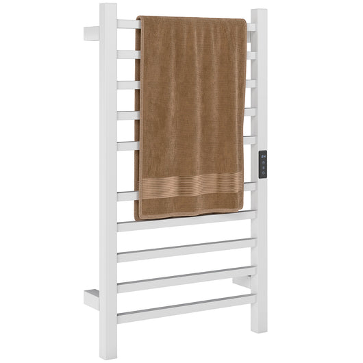 Scaldasalviette Elettrico Smart 45x11x80 cm a 10 Barre con Timer e Display LCD in Acciaio Inox Bianco