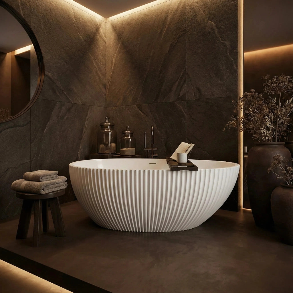 Vasca Da Bagno Freestanding In Acrilico Carmen 170 Copritappo oro spazzolato