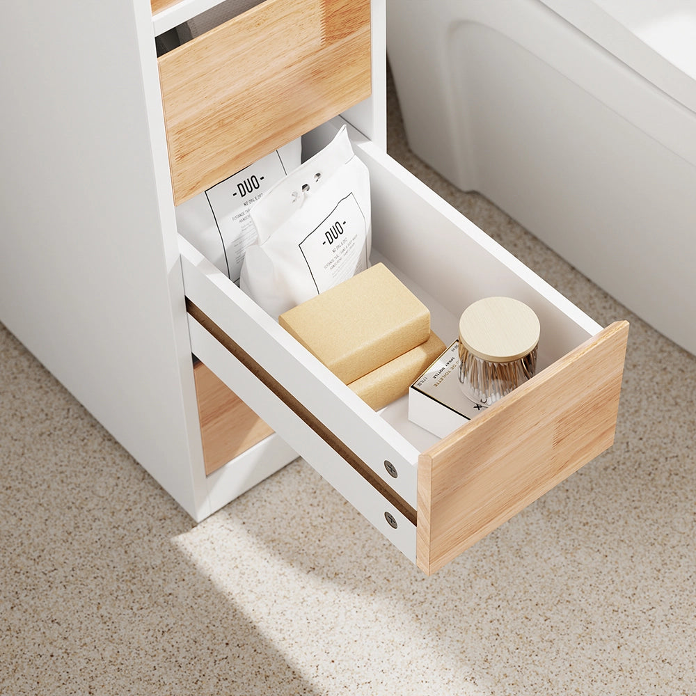 SoBuy | Mobiletto bagno salvaspazio bianco con 4 ruote | Mobile bagno con 3 cassetti | Cassettiera bagno a 2 ripiani | 23.2x65.3x82.0 cm | Capacità di carico 46 kg | BZR54-IV-WN