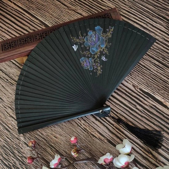 Ventilatori Artigianali a Mano - Piccoli Ventilatori Neri per Decorazione e Ballo - Regali di Matrimonio per Ospiti