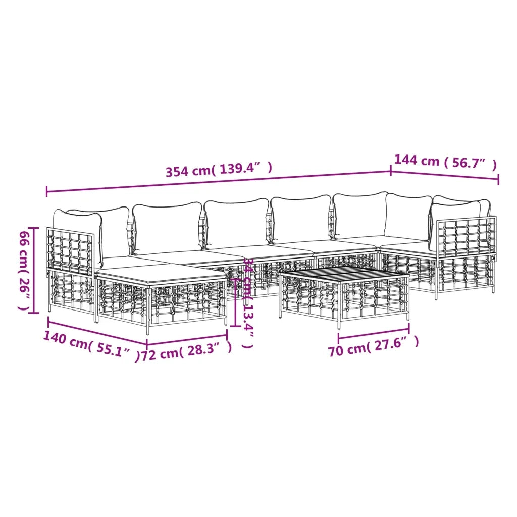 Set Divani da Giardino 8 pz con Cuscini Antracite in Polyrattan 3186777