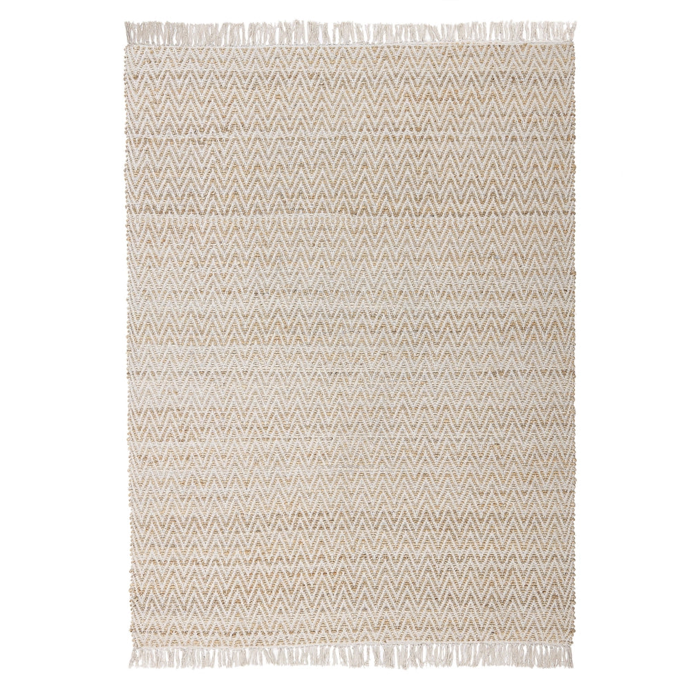 Tappeto in juta beige e cotone 140 x 200 cm intrecciato a mano con frange Boho soggiorno camera da letto