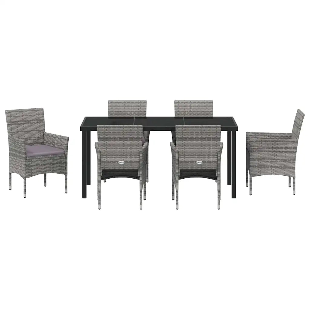 Set da Pranzo per Giardino con cuscino 7 pcs Grigio polyrattan 3379734