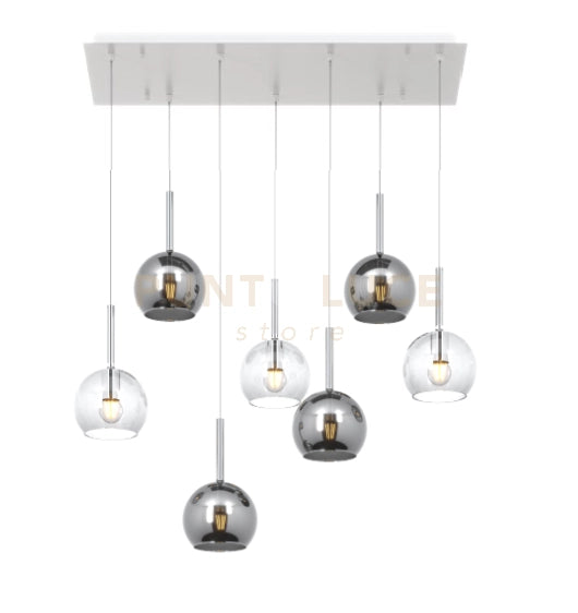 SOSP. BIANCO RETTANGOLARE 7 LUCI VETRI TUTTI PICCOLO (3X TR+ 4X CR) 1155BI-S7 RP-TC