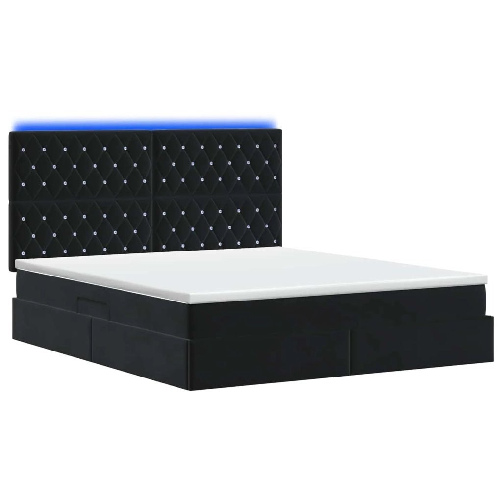 Letto con contenitore LED e materasso Nero 160 x 200 cm Velluto 3460082