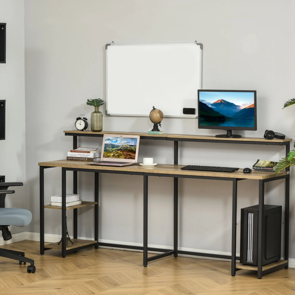 Scrivania doppia con libreria in metallo e legno ¨C Xylo ¨C nero marrone 200x53x100cm