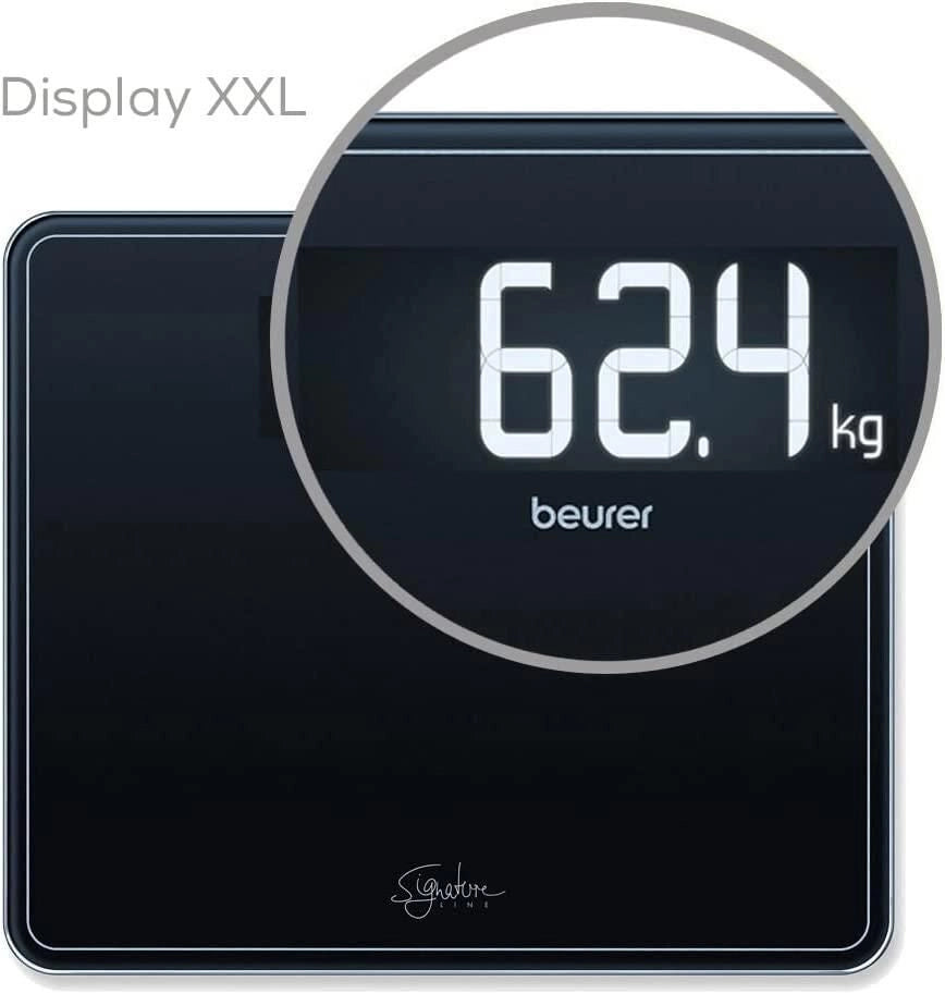 Beurer GS 410 Signature Line Black Bilancia in Vetro XXL con Portata fino a 200 kg, 35 x 30 cm, Nero