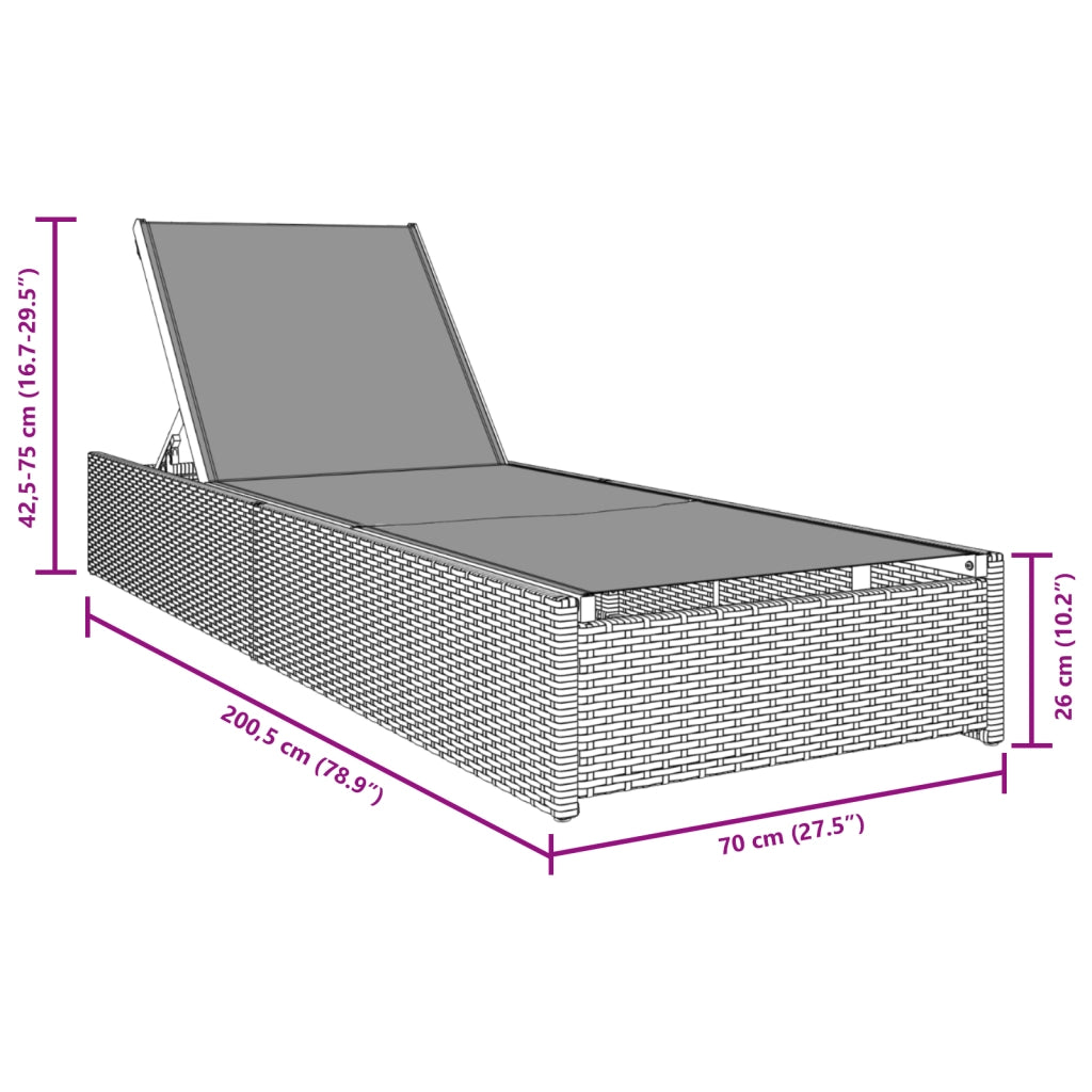 Lettino Prendisole Grigio 60x200x27 cm Polyrattan