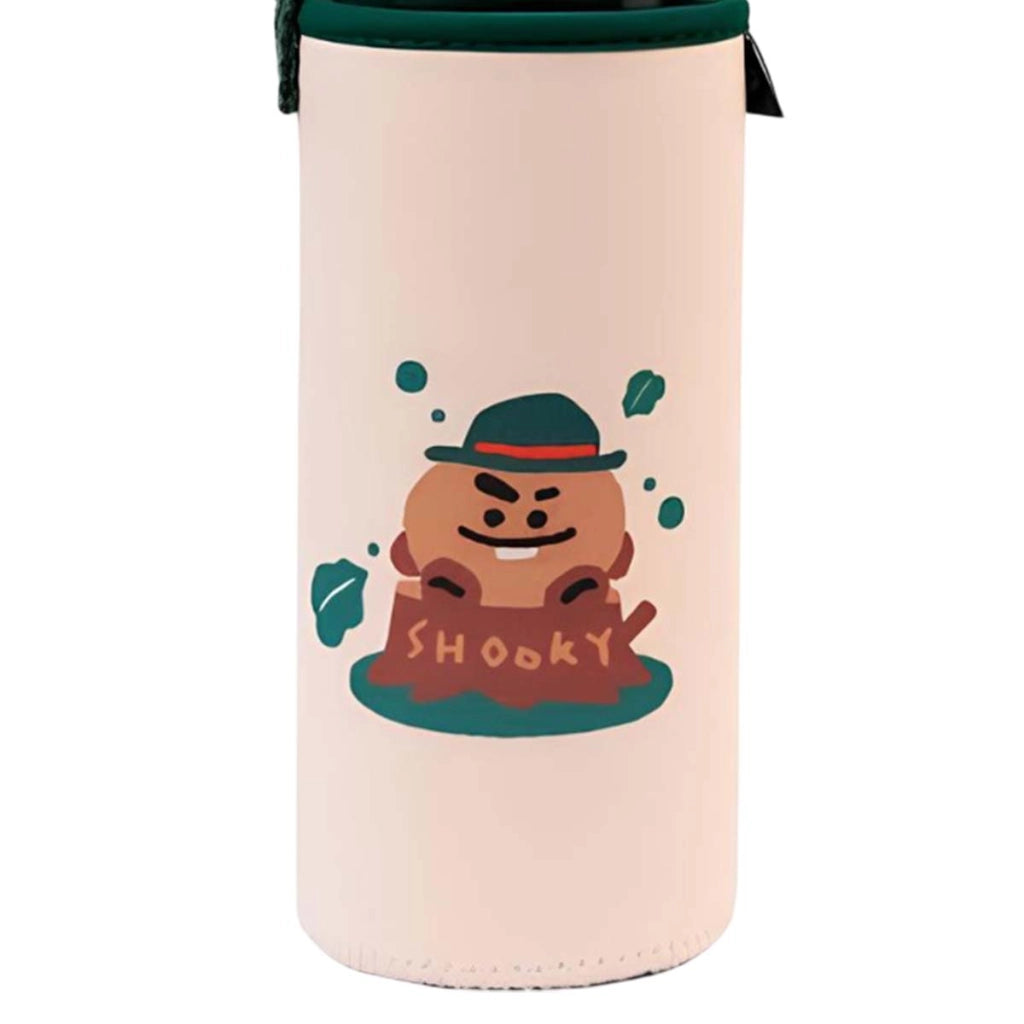 Borraccia in vetro riutilizzabile da 500 ml con motivo SHOOKY e custodia Bianco / Verde Line Friends BT21