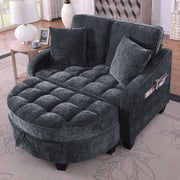 Divano letto 132x129x93 cm convertibile con pouf contenitore in legno di eucalipto nero